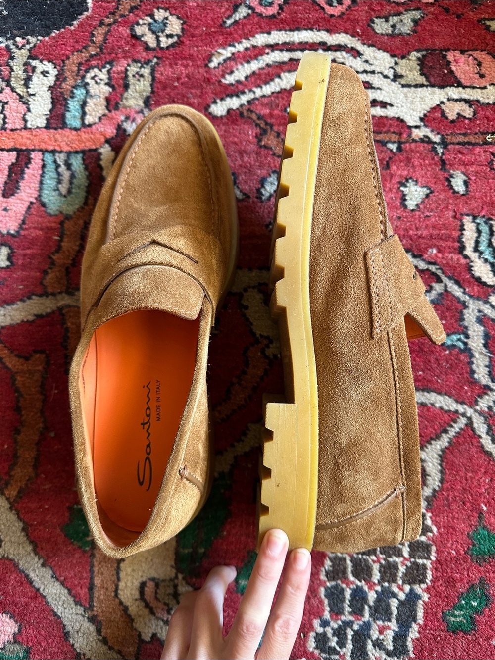 Santoni Carlos Suede Penny Loafer Size 8 Pristine $1,090